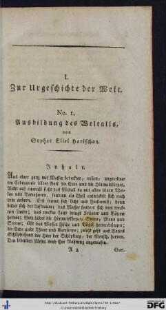 No. 1. Ausbildung des Weltalls.