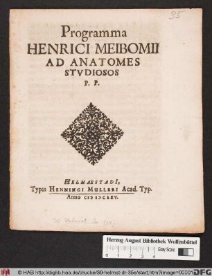 Programma Henrici Meibomii Ad Anatomes Studiosos P.P.