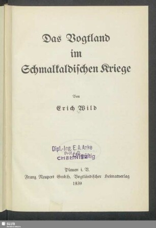 Das Vogtland im Schmalkaldischen Kriege