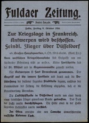 Erste Ausgabe vom Freitag, den 09. Oktober 1914.