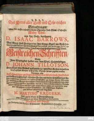Theil 2: Kern aller Geist- und Lehrreicher Betrachtungen, über die außerlesensten Kern-Sprüche Heil. Göttlicher Schrifft