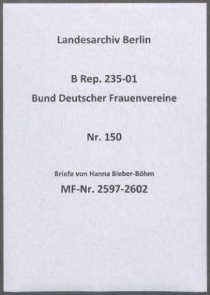 Briefe von Hanna Bieber-Böhm