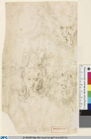Skizzen eines weiblichen Kopfes, eines bärtigen Alten und eines Faunes