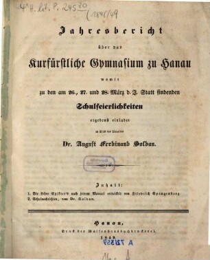 Jahresbericht über das Kurfürstliche Gymnasium zu Hanau : womit zu den ... Schulfeierlichkeiten ergebenst einladet. 1848/49