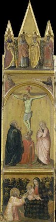 Kreuzigung Christi, Thronende Madonna mit Kind und heiligem Diakon