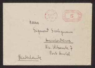 Briefumschlag der Soncino-Gesellschaft, adressiert an Sigmund Seeligmann (1873-1940)