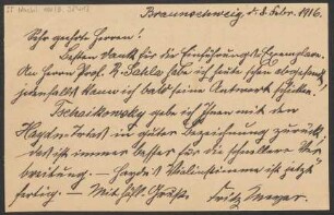 Brief an B. Schott's Söhne : 08.02.1916