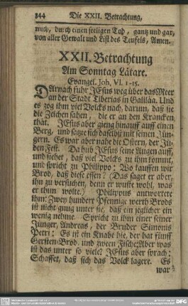 XXII. Betrachtung Am Sonntage Lätare. Evangel. Joh, VI. 1-15