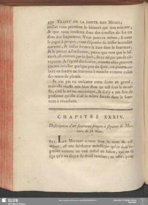 Chapitre XXXIV. Description d'un fourneau propre à séparer le Mercure de sa mine