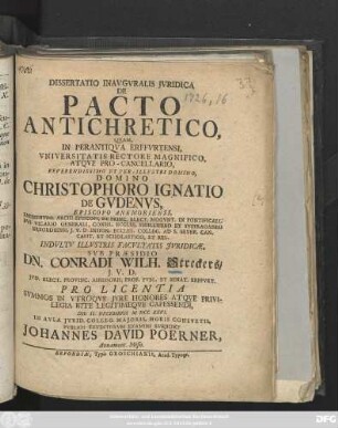 Dissertatio Inavgvralis Jvridica De Pacto Antichretico