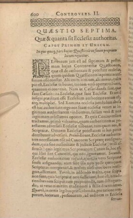 Quaestio Septima. Quae & quanta sit Ecclesiae authoritas.