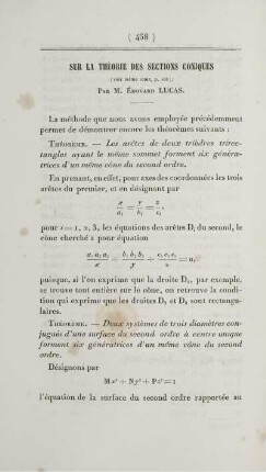 Sur la théorie des sections coniques.