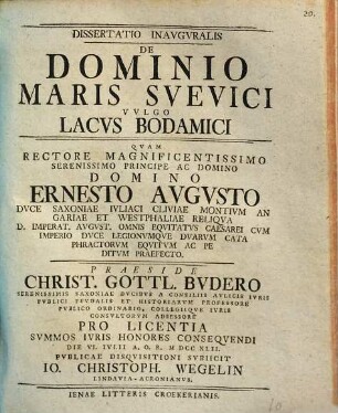 Dissertatio Inavgvralis De Dominio Maris Svevici Vvlgo Lacvs Bodamici