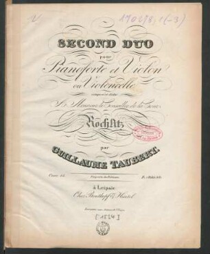 Second Duo pour Pianoforte et Violon ou Violoncelle : Oeuv. 15.