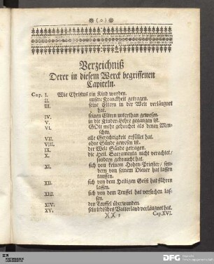 Verzeichniß der Capiteln