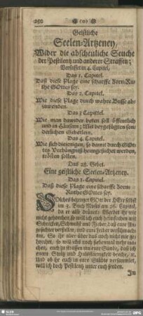 Geistliche Seelen-Artzeney, Wider die abscheuliche Seuche der Pestilentz und anderer Straffen