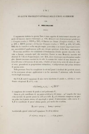 Di alcune proprieta' generali delle curve algebriche.