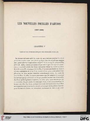 Chapitre Ier: Description topographique des endroits fouillés