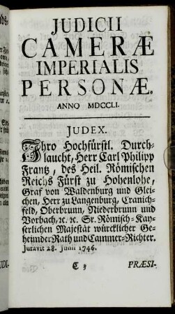 Judicii Camerae Imerialis Personae.