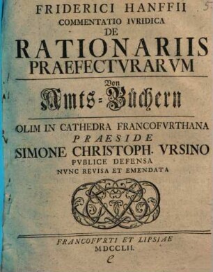 Commentatio iur. de rationariis praefecturarum