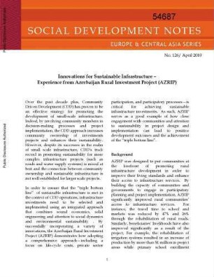 Innovations for sustainable infrastructure : experience from Azerbaijan rural investment project (AZRIP)