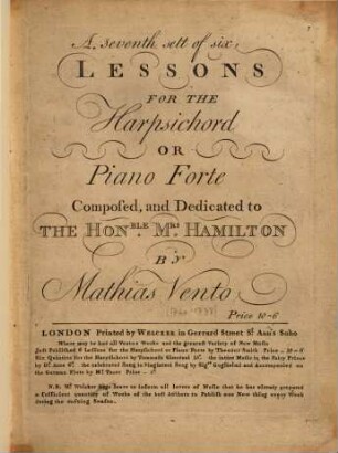 A seventh set of six lessons for the harpsichord or piano-forte