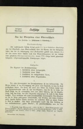 Aus der Oberprima einer Oberrealschule