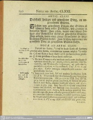 Artic. CLXXI. Diebstahl heiliger und geweiheter Ding, an ungeweiheten Stätten