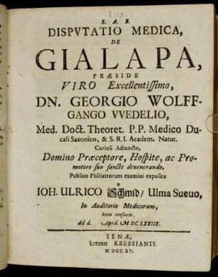 Dispvtatio Medica, De Gialapa