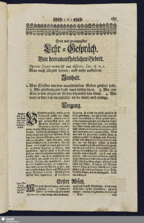 Drey und zwantzigstes Lehr-Gespräch. Von dem unaufhörlichen Gebett