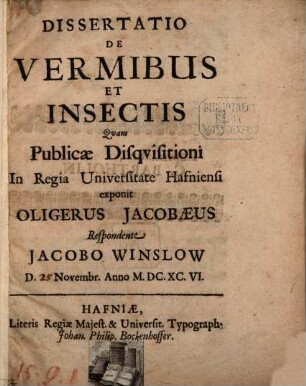 Dissertatio De Vermibus Et Insectis