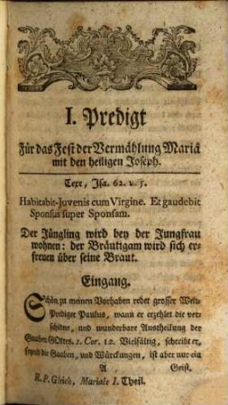 Des P. Dominicus Gleich Franciscaners Predigten Für alle Mariä-Fest des ganzen Jahres : in vermehrter Zahle ein- und vorgetragen, 1