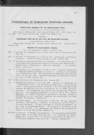 Veröffentlichungen des Hamburgischen Statistischen Landesamts.
