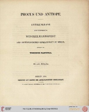 Band 15: Programm zum Winckelmannsfeste der Archäologischen Gesellschaft zu Berlin: Phocus und Antiope. Antikenkranz