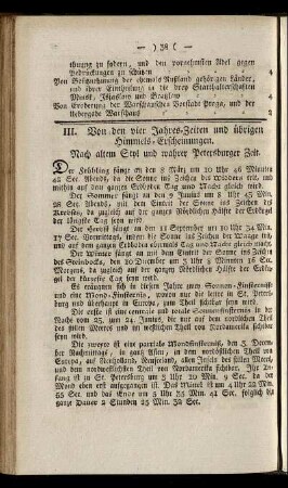 III. Von den vier Jahres-Zeiten und übrigen Himmels-Erscheinungen