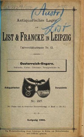 Lager-Verzeichnis. 227. 1891