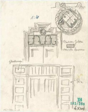 Fischer, Theodor; Würzburg, Münsterplatz; Sparkasse - Tür u. Gitter (Details)