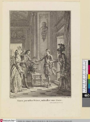 [Illustration zu Texten von Voltaire - Eine Szene aus dem Gedicht "Amélie ou le Duc de Foix"]