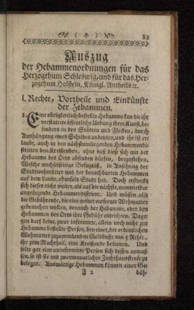 Auszug der Hebammenordnungen für das Herzogthum Schleswig,und für das Herzogthum Holstein, Königl. Antheils [et]c.