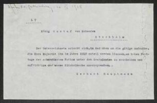 Brief von Gerhart Hauptmann an Gustaf 