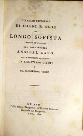Gli amori pastorali di Dafni e Chloe di Longo Sophista
