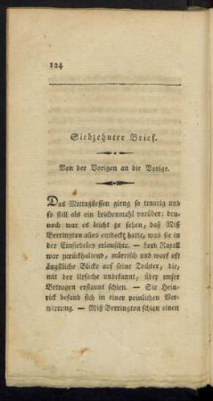 Siebzehnter Brief. Von der Vorigen an die Vorige.