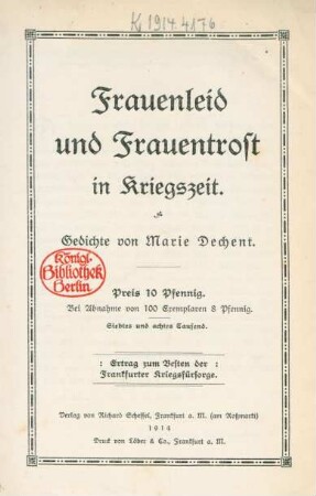 Frauenleid und Frauentrost in Kriegszeit : Gedichte