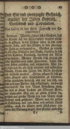 Das Ein und zwantzigste Gespräch, erzehlet der Juden Heyrath, Verlöbniß und Copulation
