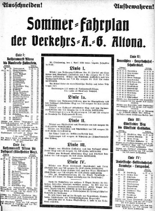 Sommer-Fahrplan der Verkehrs-A.-G. Altona.