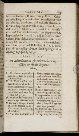 Caput XV. De Ascendentium & collateralium successione in feudis Imperialibus.