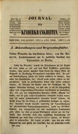 Journal für Kinderkrankheiten. 13. 1849