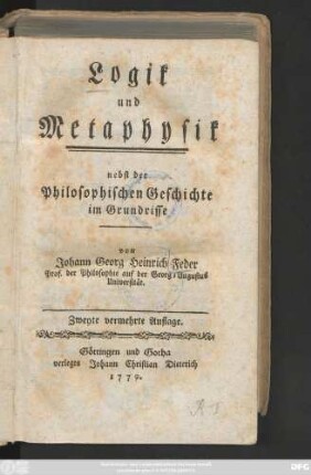 Logik und Metaphysik : nebst der Philosophischen Geschichte im Grundrisse