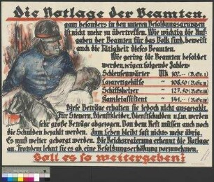 Plakat des Deutschen Beamtenbundes zur schlechten Beamtenbesoldung in der Weimarer Republik