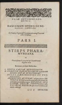 De Familiis Regum ... Pars I. Stirps Pharamundana ...